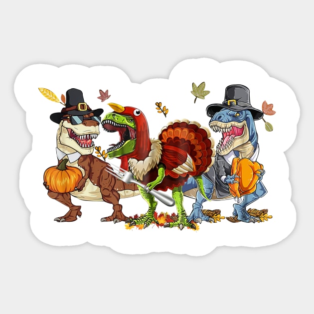 Dinosaur T-rex Turkey Halloween Shirt Sticker by Krysta Clothing